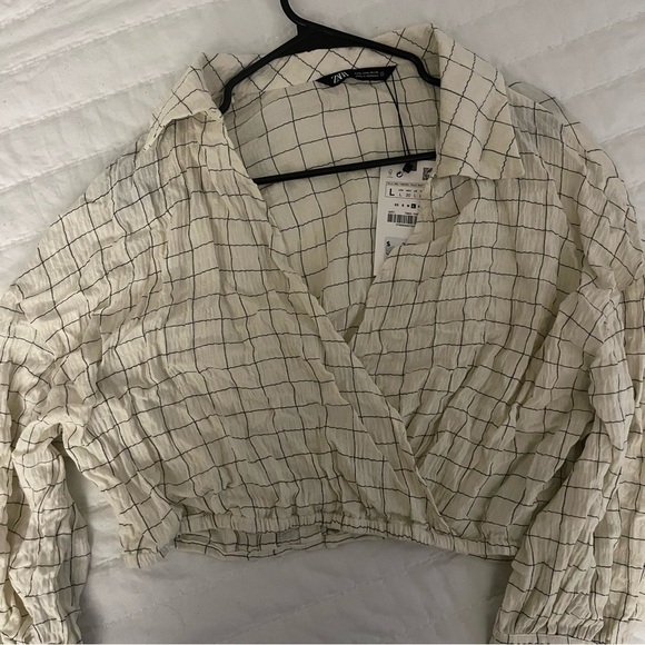 NWT Zara cropped plaid checked wrap top size L - Picture 5 of 7